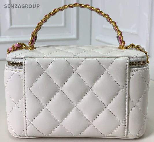 Chanel 23P Chain Top Hand Shoulder Bag Crossbody White Gold Women Designer