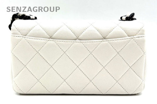 Chanel 21C Mini Calfskin Diamond Chain Shoulder Bag Crossbody White Black Women