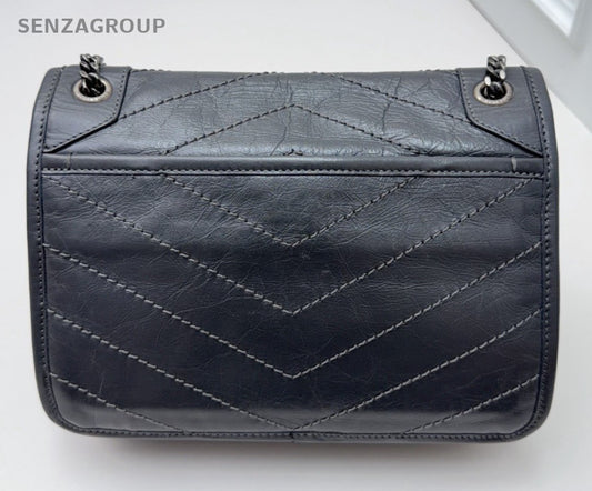 Saint Laurent Niki PM Chain Crossbody Shoulder Bag Gray Silver Women Classic