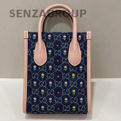 Gucci Denim Mini Tote Bag - Blue & Pink - Fashionable Women's Handbag