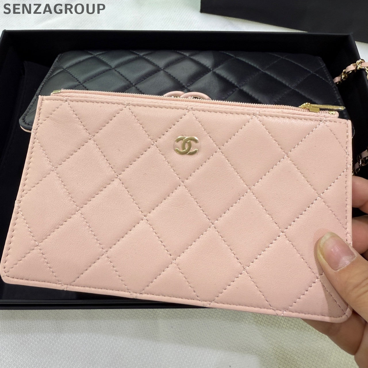 Chanel Black & Pink Quilted Chain WOC Shoulder Crossbody Bag