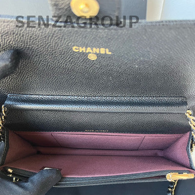 Chanel Black Gold CF Calfskin WOC Chain Shoulder Crossbody Bag Quilted