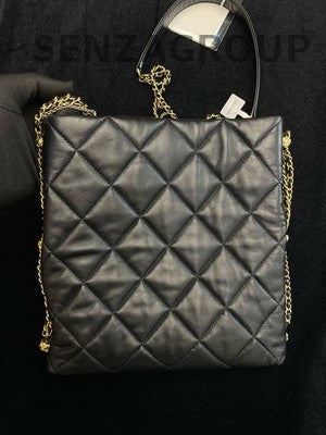 Chanel 21B Tote Chain Shoulder Bag Black Gold CC Logo Quilted