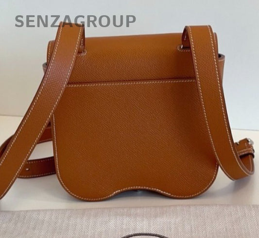Hermes Della Mini Epsom Leather 2Way Shoulder Bag Crossbody Brown Silver Classic