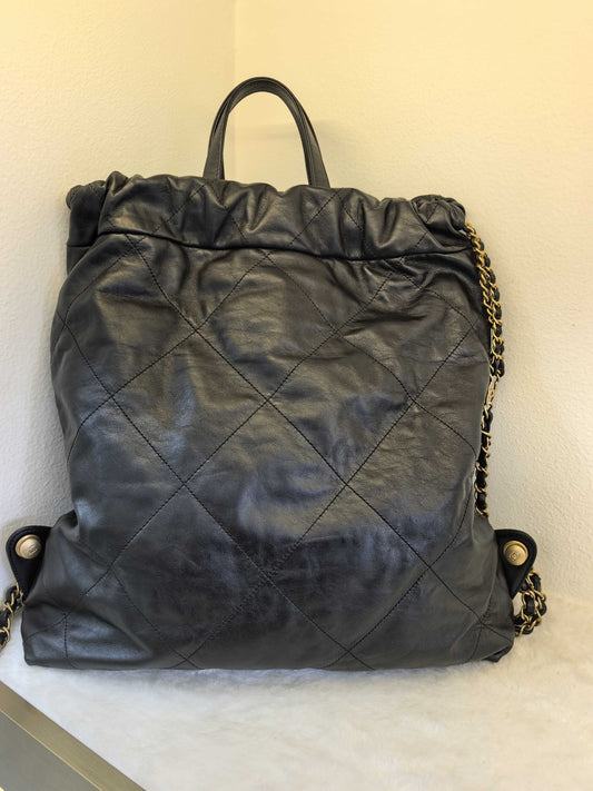 Chanel 22 Backpack Large Calfskin Black Gold Women's Classic Shoulder Bag