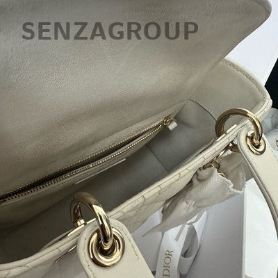 Dior Lady Dior Handbag White Gold Hardware Classic Women's Bag