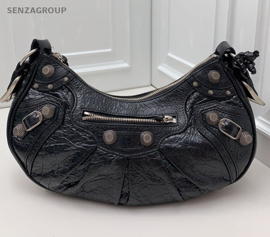 Balenciaga City 2Way Crossbody Shoulder Bag Black Silver Women Classic Fashion