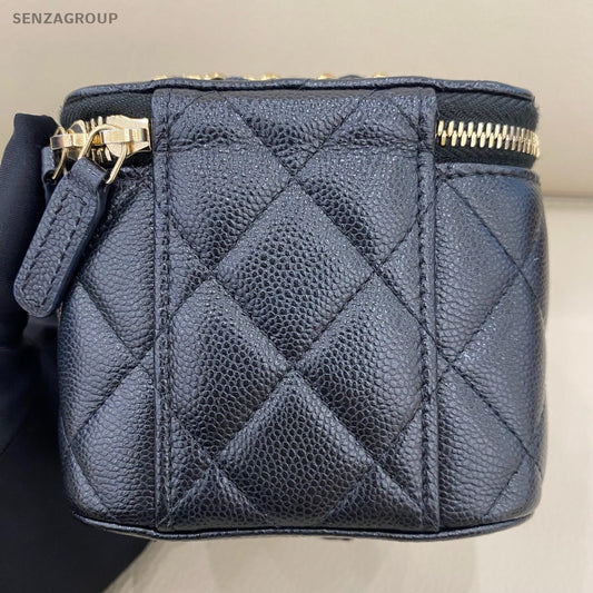 Chanel Calfskin Mini Box Chain Shoulder Bag Crossbody Black Gold Women Classic