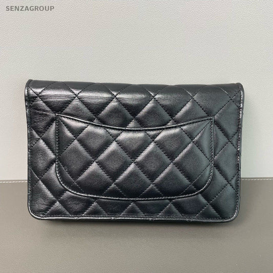 CHANEL Caviar Woc Calfskin Chain Shoulder bag Crossbody Black Silver Women