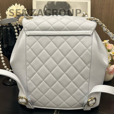 Chanel Duma Large Gray Gold Quilted Chain Backpack Classic Women