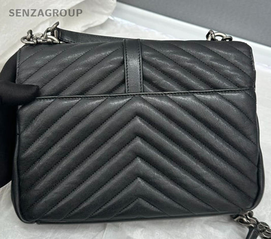 Saint Laurent College MM Calfskin Chain Crossbody Black Silver Women Classic