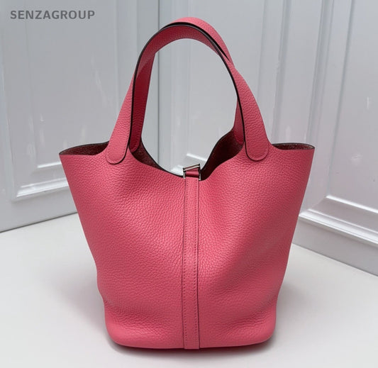 Hermes Picotin22 Top Handle Bag Shoulder Bag Pink Silver Women Classic Fashion