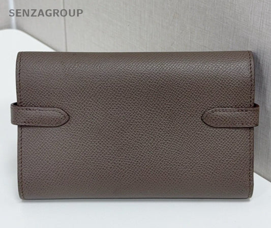 Hermes Kelly Medium Wallet Togo Leather Gray Gold Women Classic Fashion