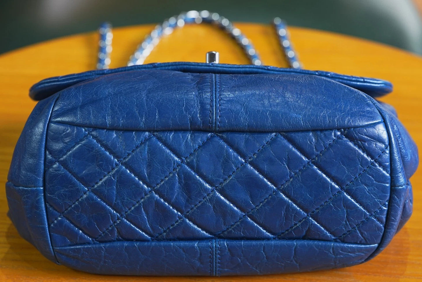 CHANEL Oil wax leather Sapphire blue Hobo Shoulder Bag Crossboy