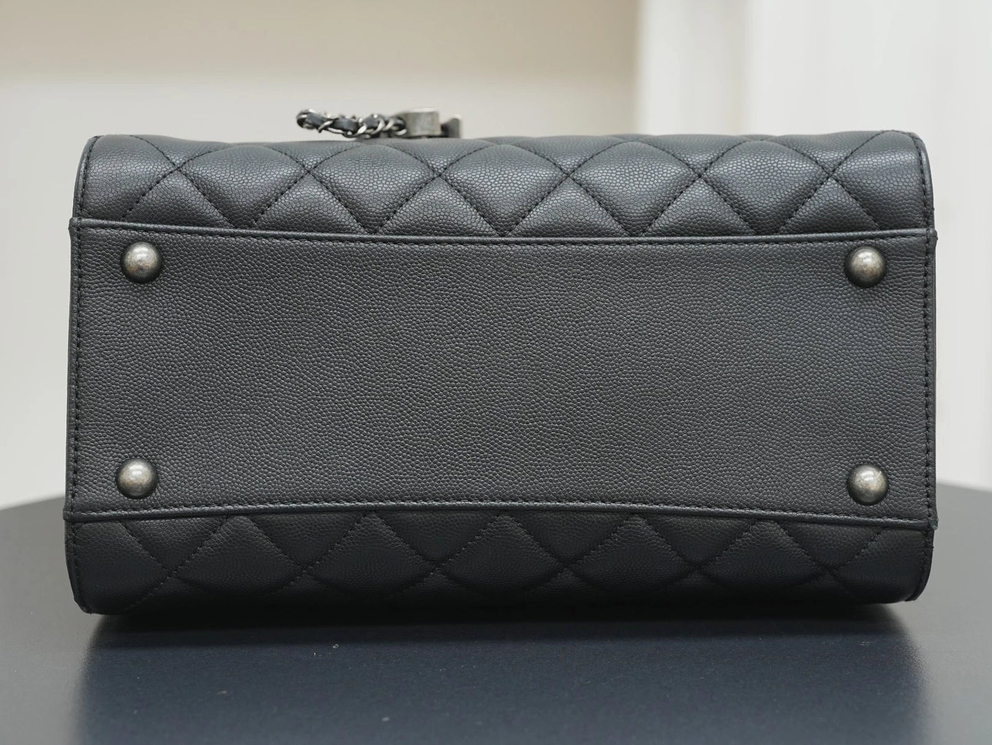 CHANEL CC Top Handle Diamond pattern Chain Shoulder bag Black Silver Women