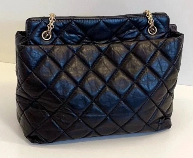 CHANEL 2.55 Black Gold Oil wax leather Shoulder Handbag Classic Small