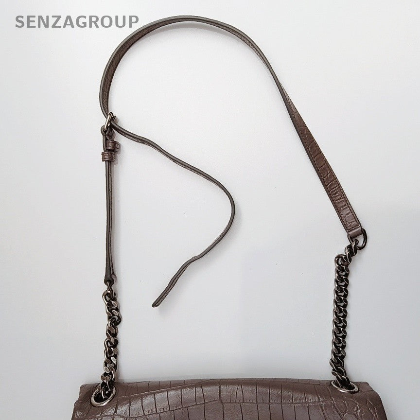 Saint Laurent Calfskin Chain Shoulder Bag Gray Silver Used Women Classic