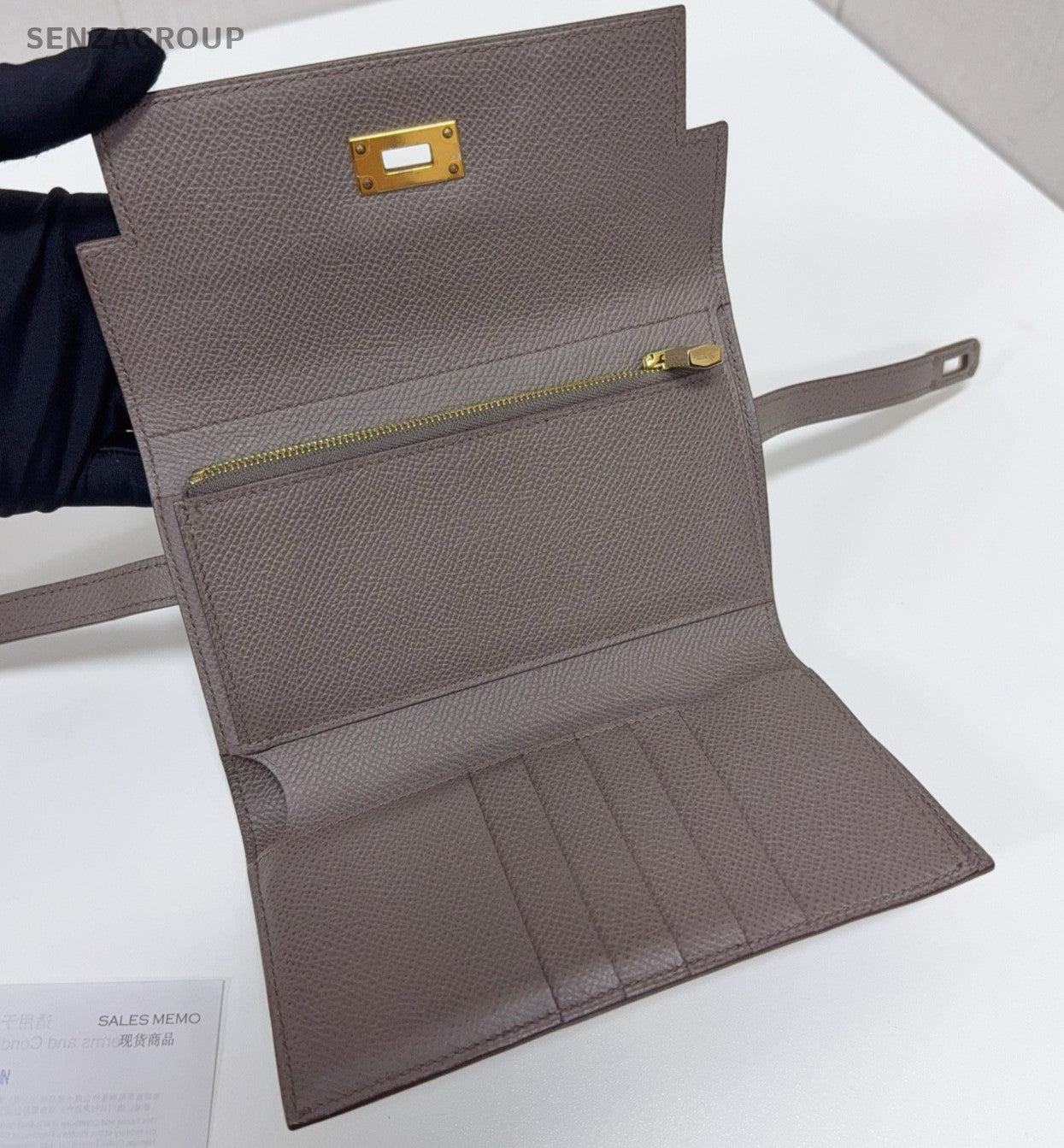 Hermes Kelly Medium Wallet Togo Leather Gray Gold Women Classic Fashion
