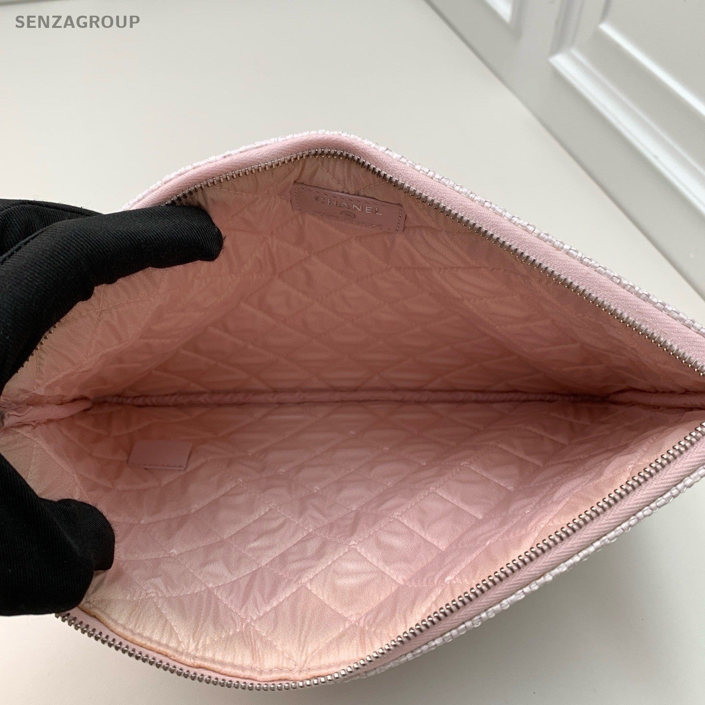 CHANEL Weave Clutch Bag Pink Cute Women