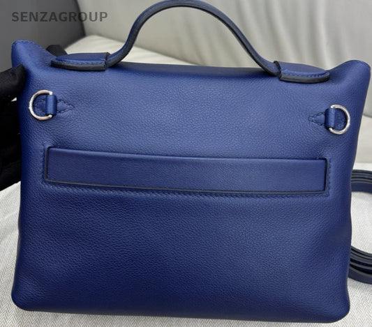 Hermes Evercolor Mini Top Handle Bag Crossbody Blue Silver Used Women Classic
