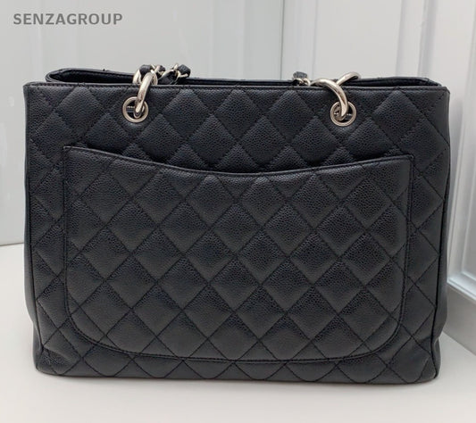 Chanel GST Chain Calfskin Shoulder Bag Black Silver Women Classic Diamond