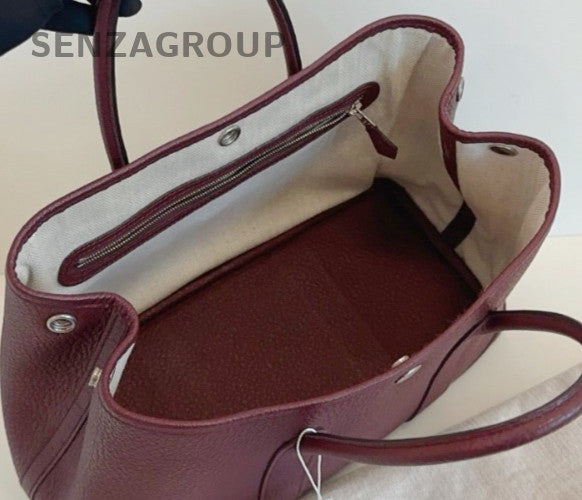 Hermes Garden Party30 Top Handle Bag Red Silver Used Women Classic Fashion