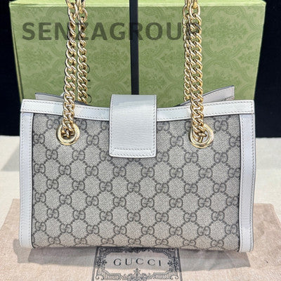 Gucci Padlock Small White GG Monogram Shoulder Bag Gold Hardware