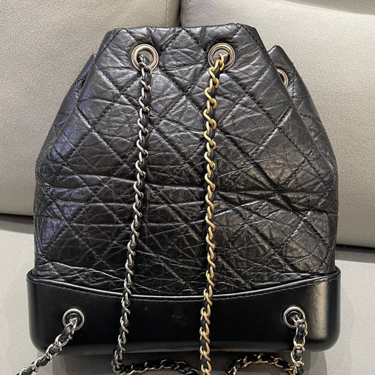 Chanel Gabrielle Backpack Quilted Black Gold Chain Women's Classic Fashion