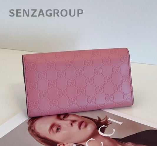 Gucci GG Marmont Long Wallet Clutch Pink Gold Used Women Classic