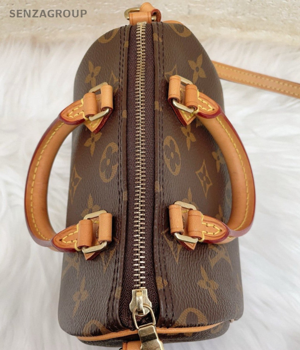Louis Vuitton Speedy Nano Monogram 2Way Top Handle Bag Crossbody Brown Women