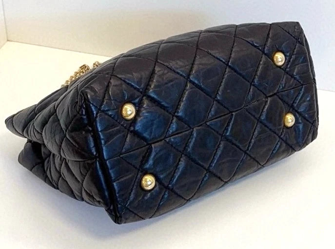 CHANEL 2.55 Black Gold Oil wax leather Shoulder Handbag Classic Small
