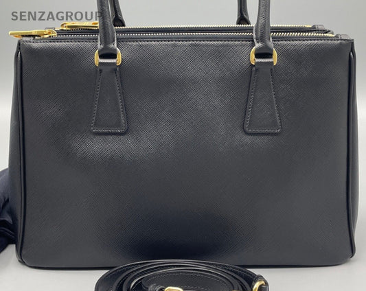 Prada Saffiano Lux Top Handle Bag Crossbody Black Gold Women Classic