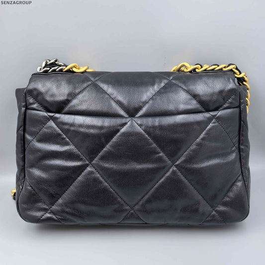 Chanel 19 Medium Flap Bag Black Gold Chain Shoulder Crossbody Bag