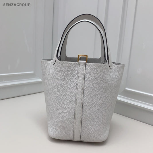 Hermes Picotin Top Handle Bag White Gold Used Women Classic Fashion