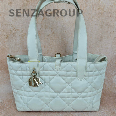 Dior Toujours Small Tote Bag White Gold Checkered Calfskin Classic Women