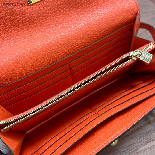 Hermes Kelly Long Wallet Goatskin Orange Gold Women Pouch