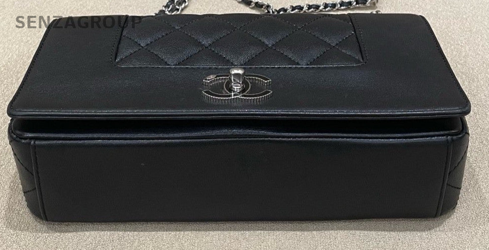 Chanel Classic Flap PM Chain Shoulder Bag Black Silver Women Diamond Pattern
