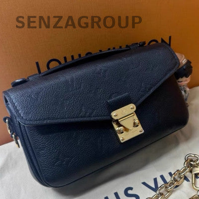 LV Black Gold All Leather Messenger Chain Crossbody Bag Women Fashion