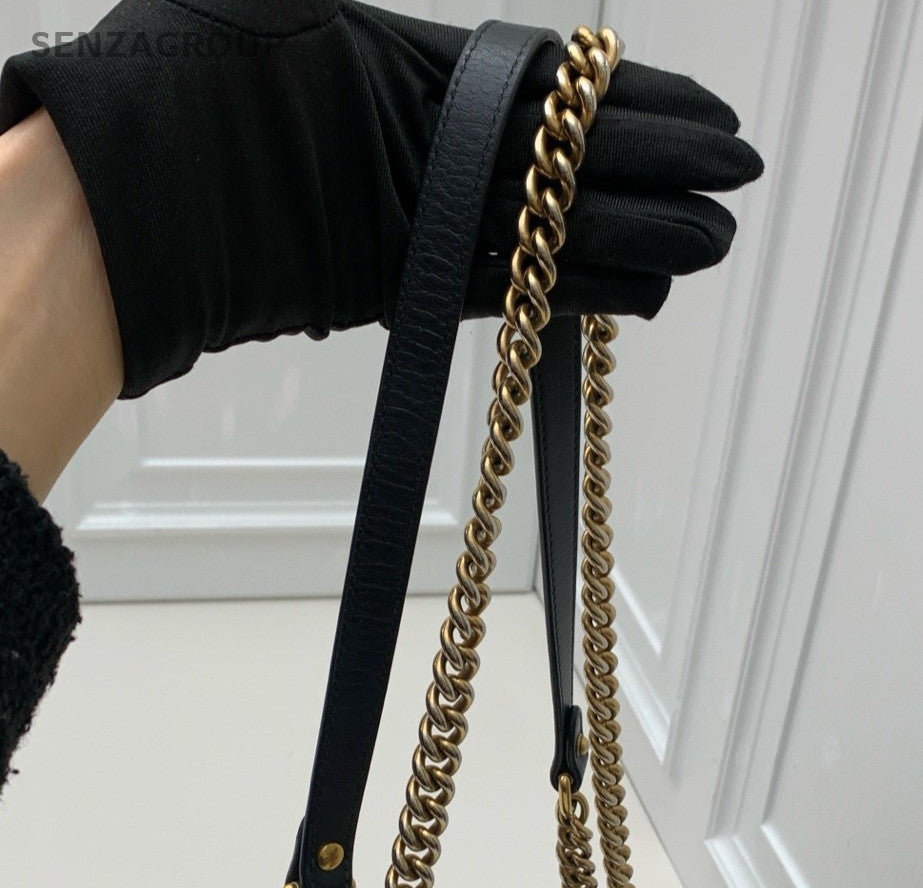 Gucci Marmont Chain Crossbody Shoulder Bag Black Gold Women Classic
