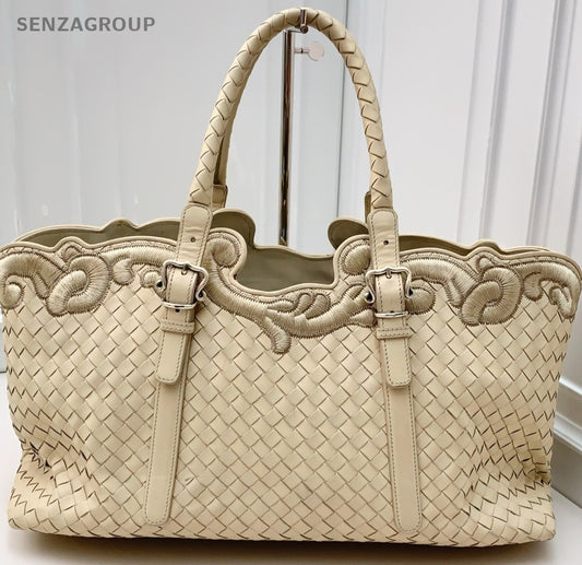 Bottega Veneta Tote Top Handle Shoulder Bag Rare Beige Women