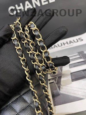 Chanel Black Caviar Leather Medium Classic Flap Bag with Chain Strap