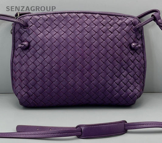 Bottega Veneta Intrecciato 2Way Crossbody Shoulder Bag Purple Silver Women