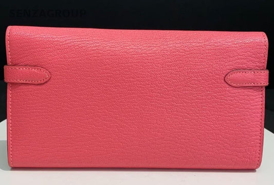Hermes Kelly long Lambskin Leather Wallet Kelly Togo Pink Women Designer