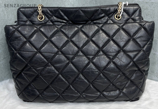 Chanel Tote Chain Shoulder Bag Gold Black Diamond Pattern Women Classic