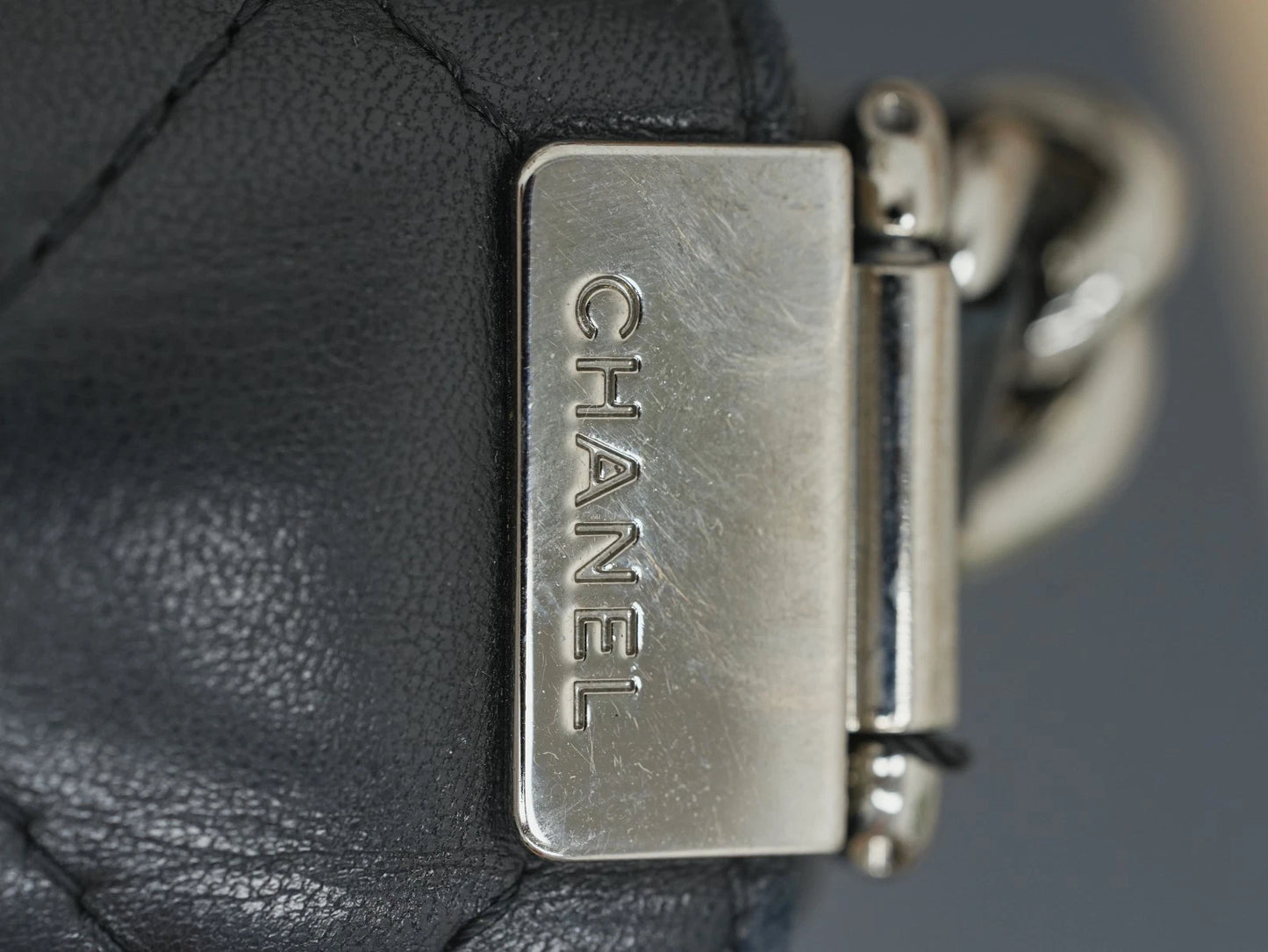 CHANEL Leboy Diamond pattern Chain Shoulder bag Black Silver Women