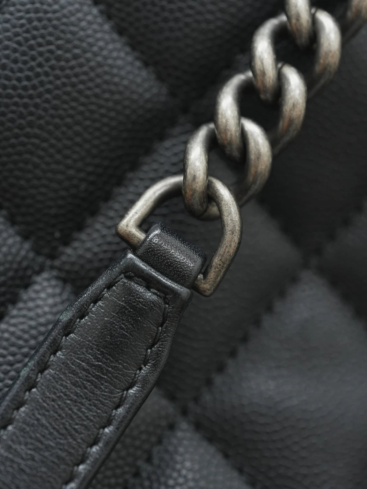 CHANEL CC Top Handle Diamond pattern Chain Shoulder bag Black Silver Women