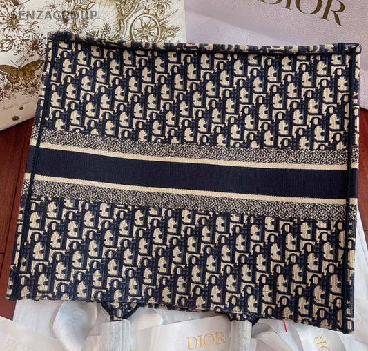 Christian Dior Book Tote GM Top Handle Bag Blue White Women Classic