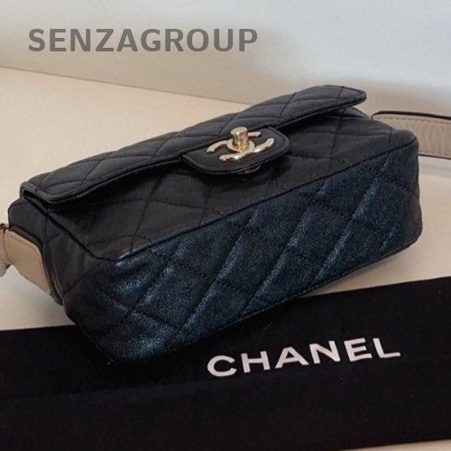 Chanel Classic Flap Mini Shoulder Bag Black Gold Diamond Women Fashion