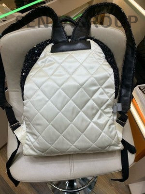 Chanel Cosmic Series Large Sequin & Tweed Backpack White Black Women