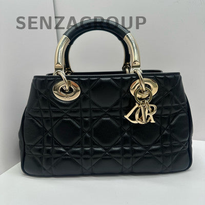 Dior Lady Dior Medium Black Gold Cannage Shoulder Handbag Classic